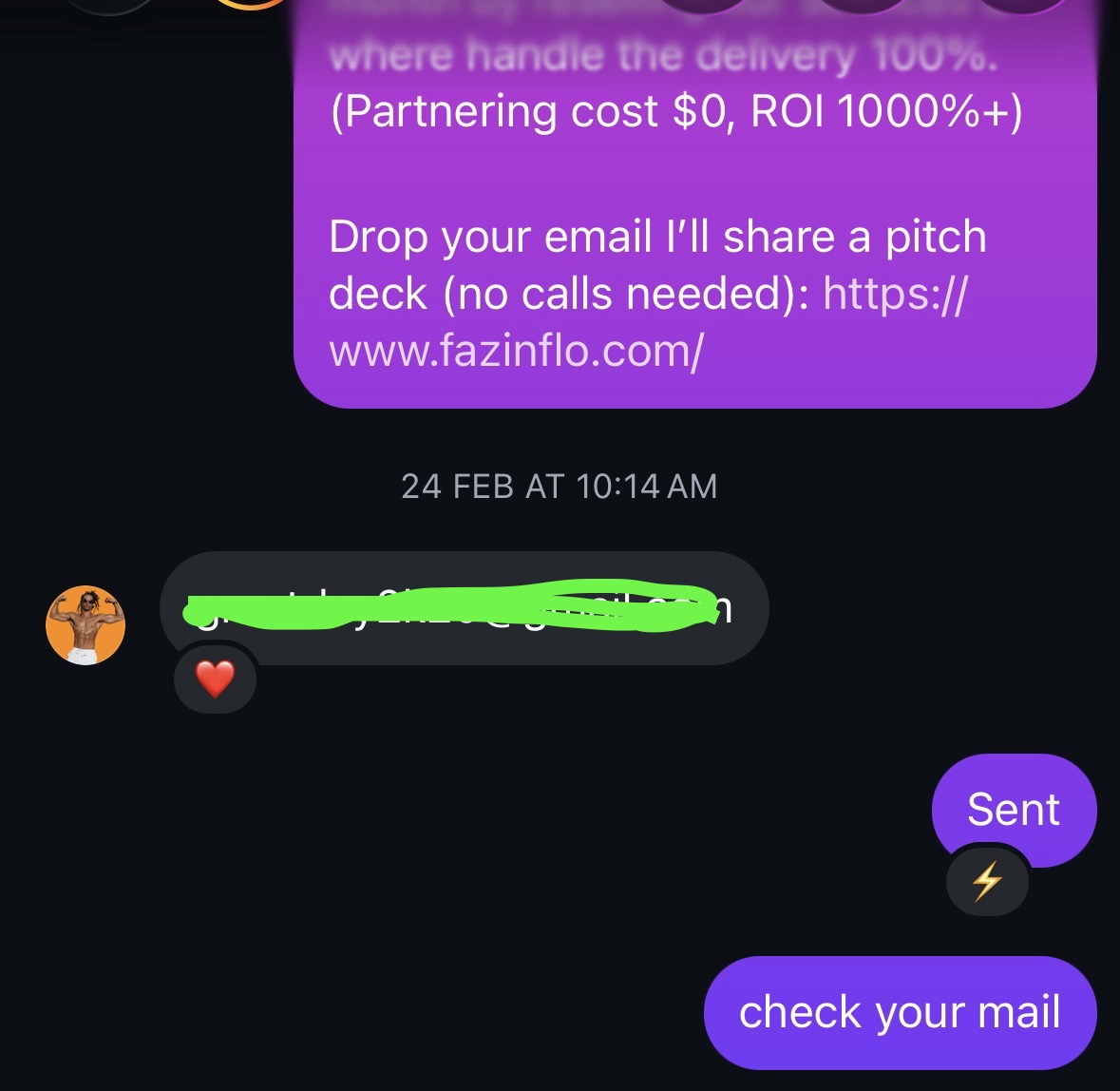 Real cold outreach or payment screenshot