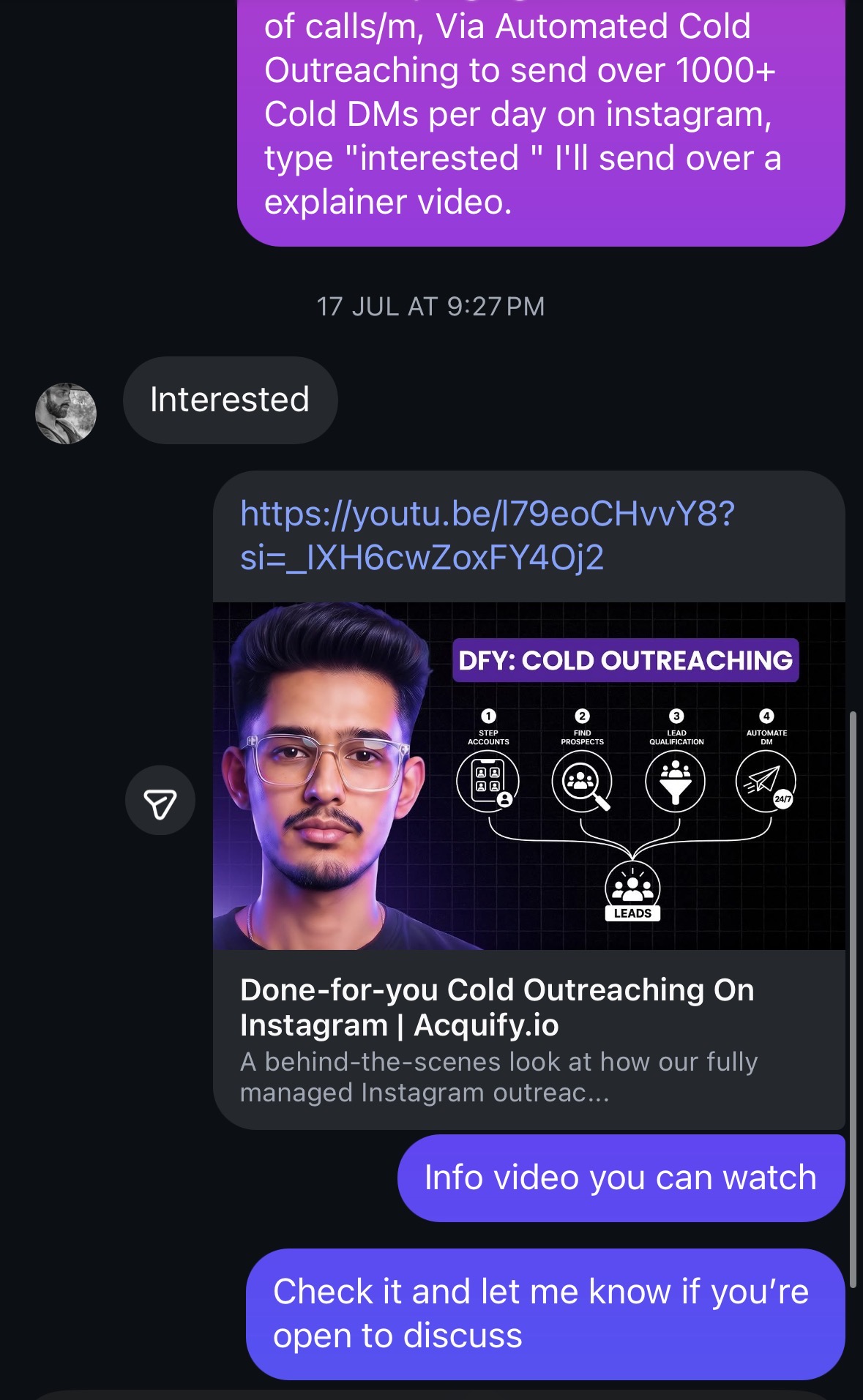 Real cold outreach or payment screenshot